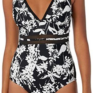 NWT HILFIGER black & white one pc Swimsuit, sz 12